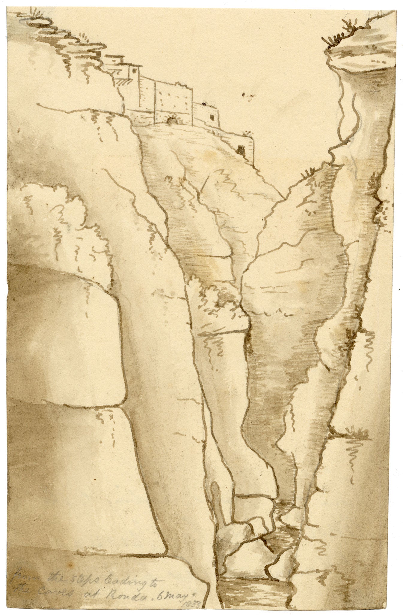 Edward Woodville Ricketts, El Tajo Gorge, Ronda, Spain – 1833 watercolour painting