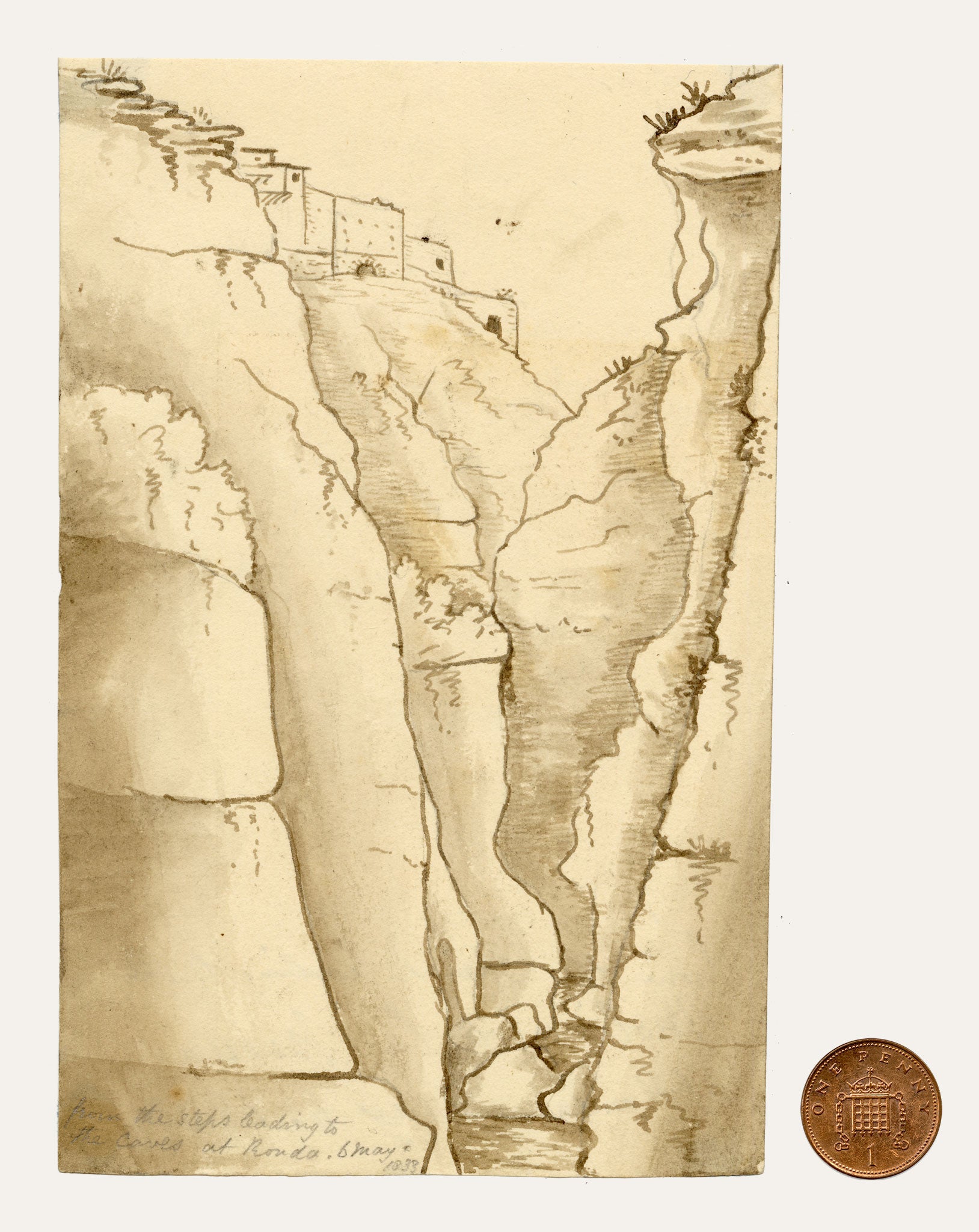 Edward Woodville Ricketts, El Tajo Gorge, Ronda, Spain – 1833 watercolour painting