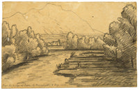 Edward Woodville Ricketts, Loja (Loxa) by Moonlight, Granada, Spain – 1833 graphite drawing