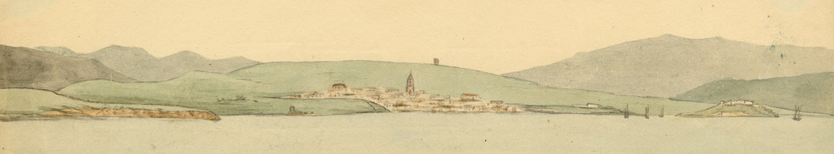 Edward Woodville Ricketts, Algeciras Panorama from the Water, Cádiz, Andalusia, Spain – 1833 watercolour painting
