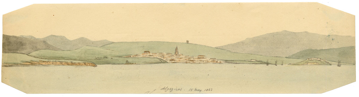 Edward Woodville Ricketts, Algeciras Panorama from the Water, Cádiz, Andalusia, Spain – 1833 watercolour painting