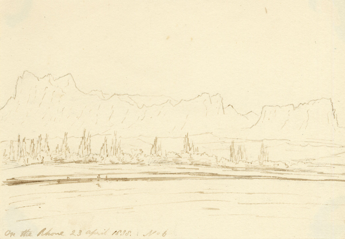 Edward Woodville Ricketts, On the Rhone River, Ardèche, France – 1838 pen & ink drawing
