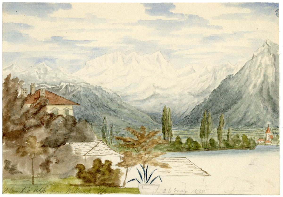 Edward Woodville Ricketts, Alps from Bellevue, Thun, Switzerland – 1838 watercolour painting