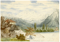 Edward Woodville Ricketts, Alps from Bellevue, Thun, Switzerland – 1838 watercolour painting