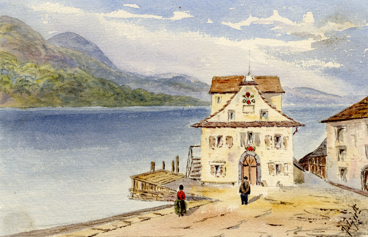 Anon., Brunnen, Lake Lucerne, Switzerland – Mid-19th-century watercolour painting
