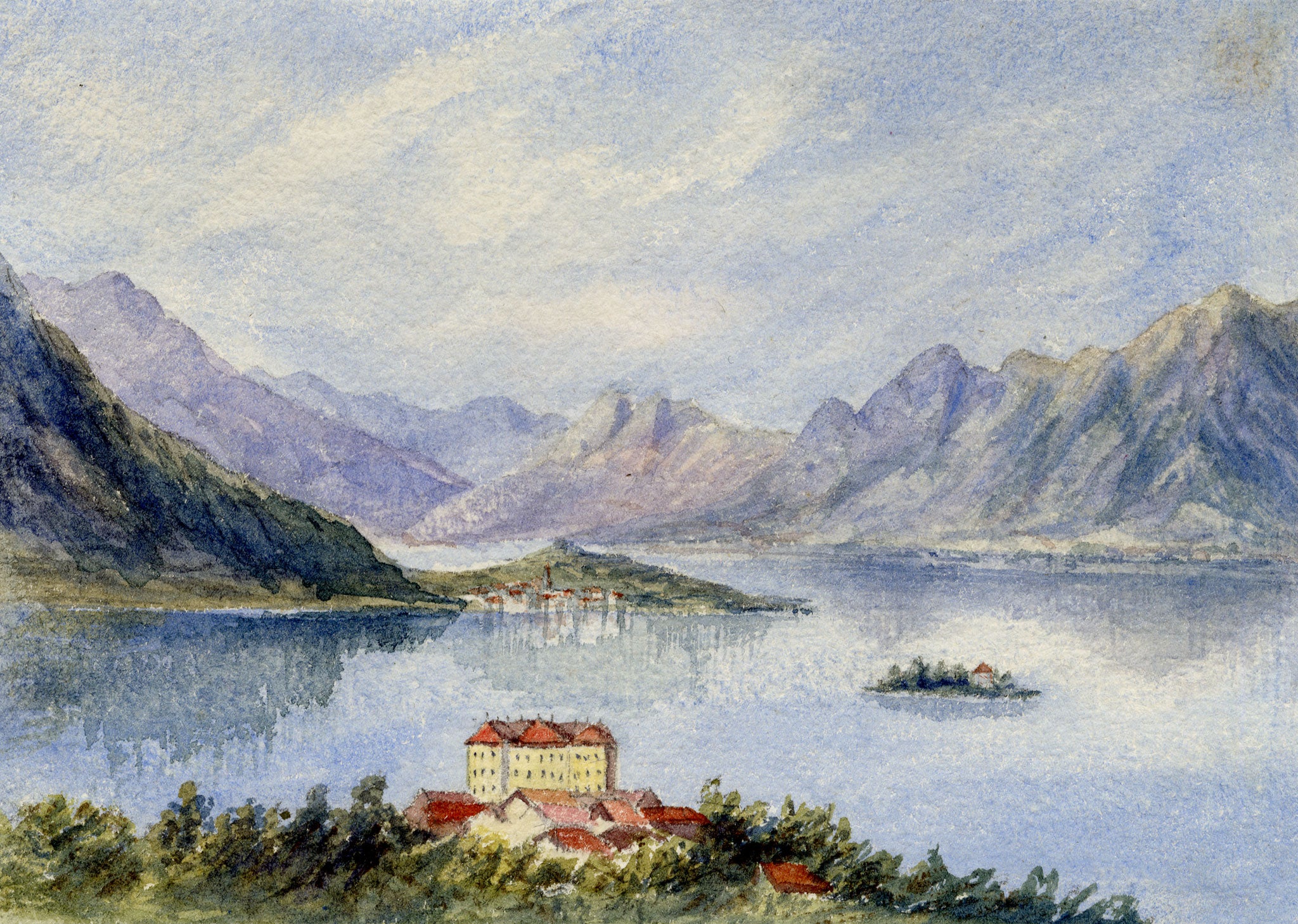 Anon., Baveno, Lake Maggiore, Italy – Mid-19th-century watercolour painting