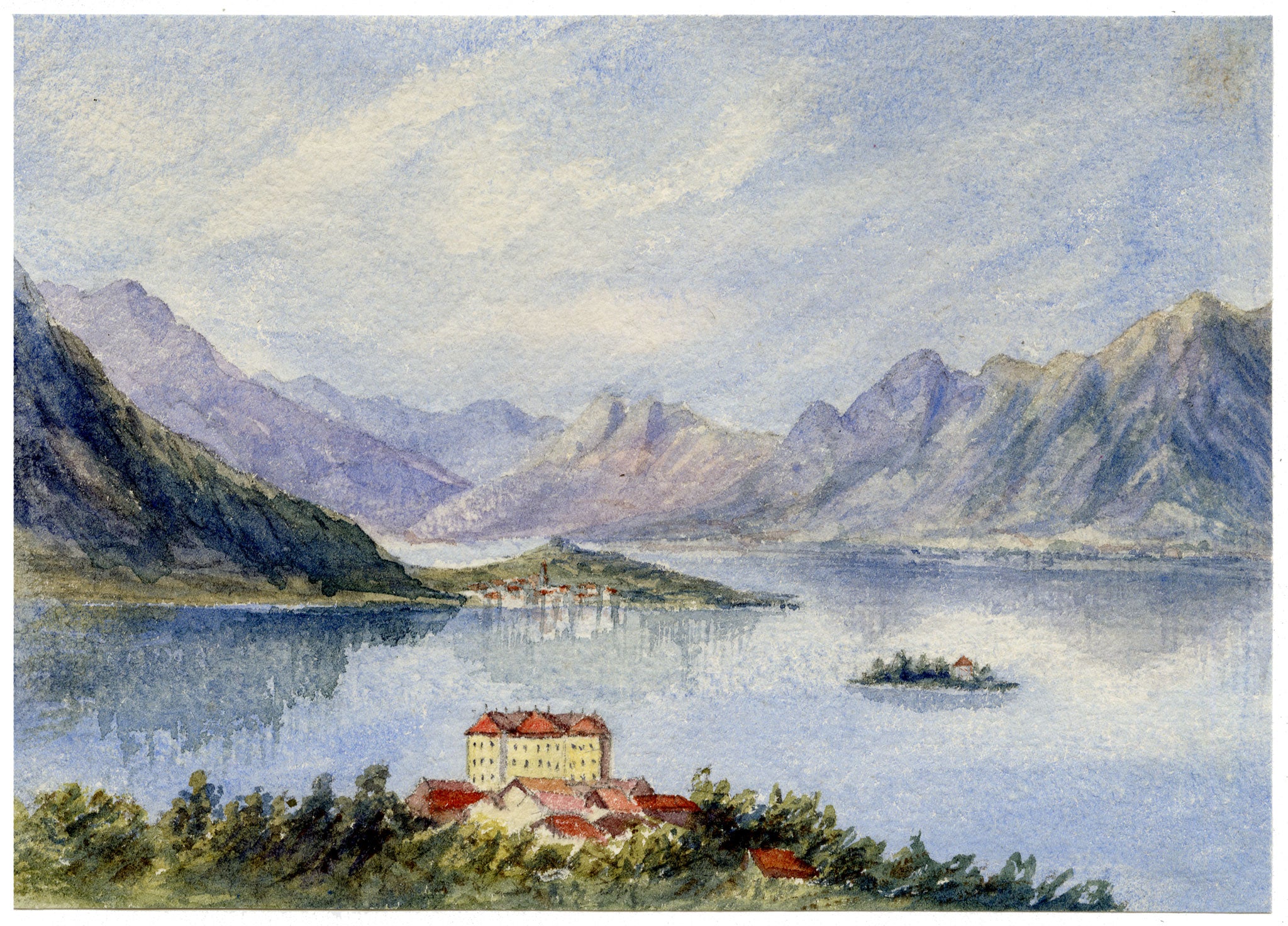 Anon., Baveno, Lake Maggiore, Italy – Mid-19th-century watercolour painting