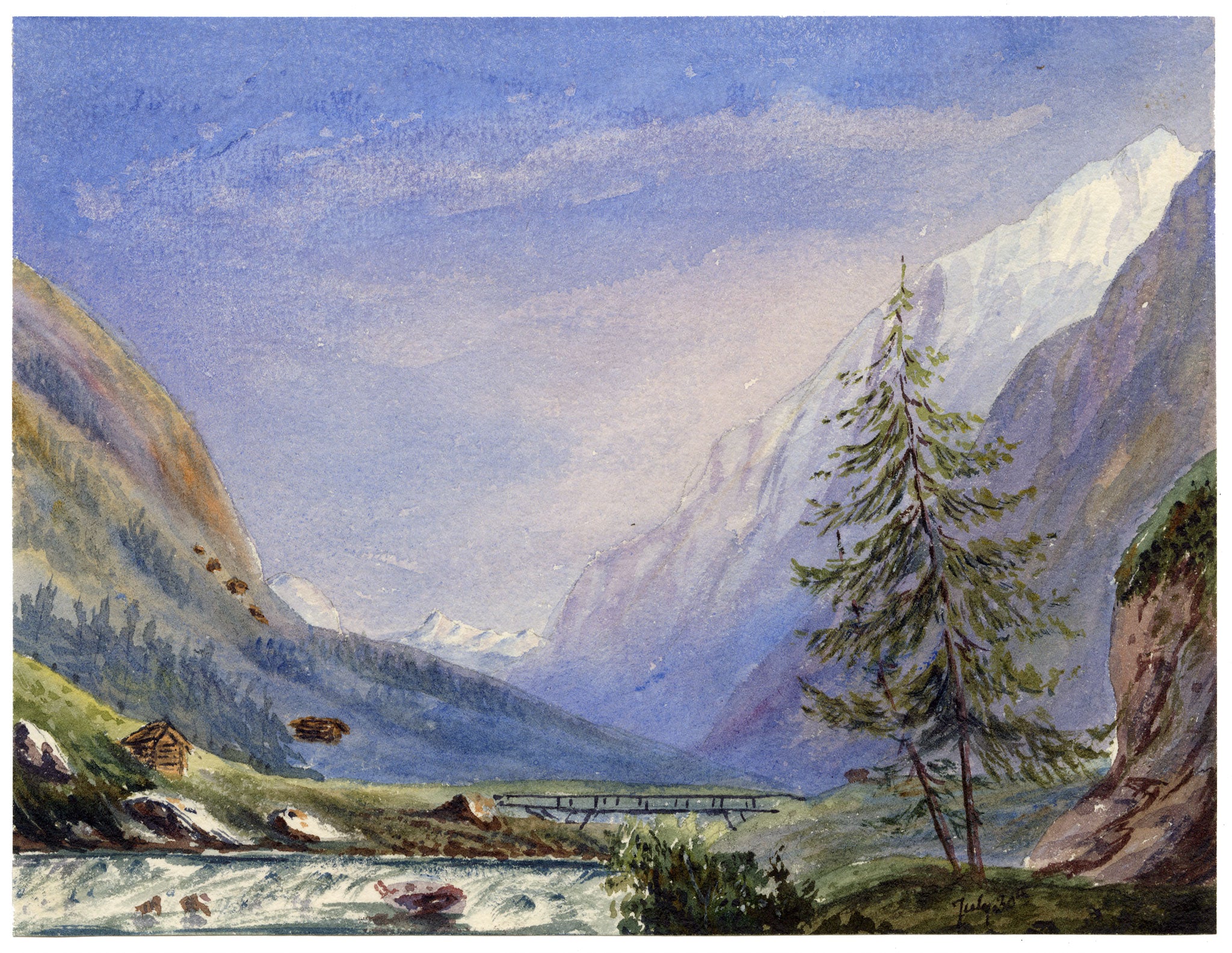 Anon., St Niklaus, Mattertal Valley, Valais, Switzerland – Mid-19th-century watercolour painting