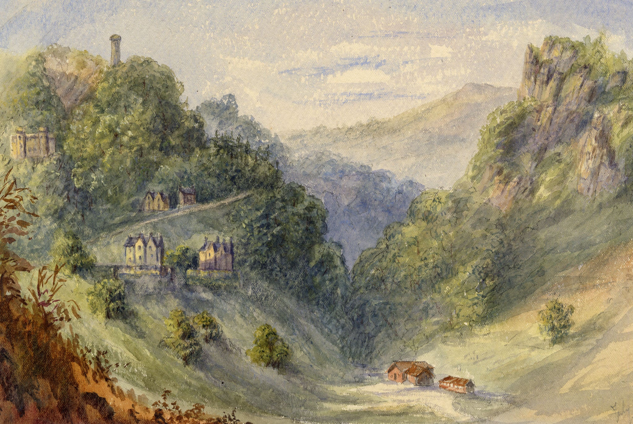 Anon., High Tor, Matlock, Derbyshire – Late 19th-century watercolour painting