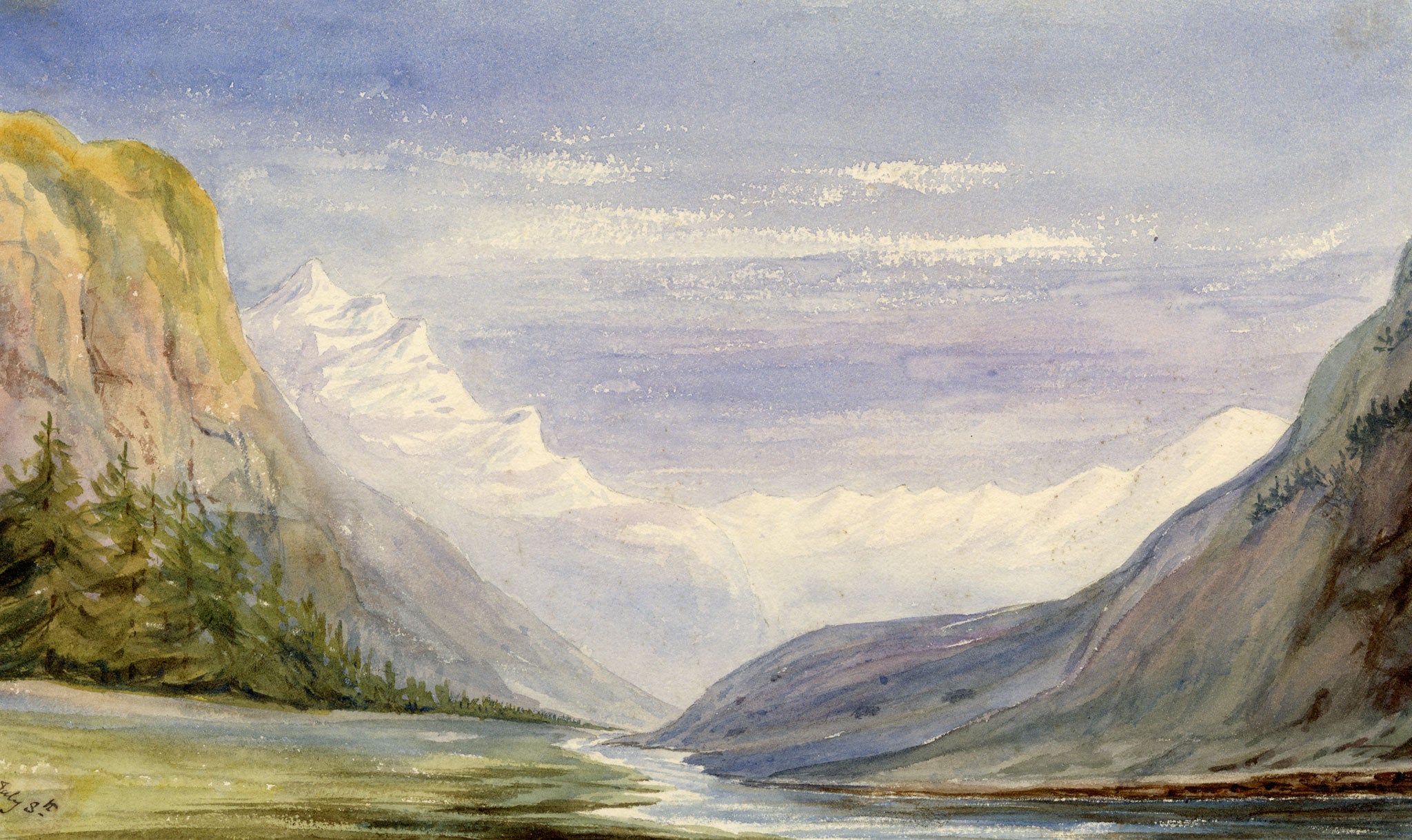 Anon., Splügen Pass, Graubünden, Switzerland – Mid-19th-century watercolour painting