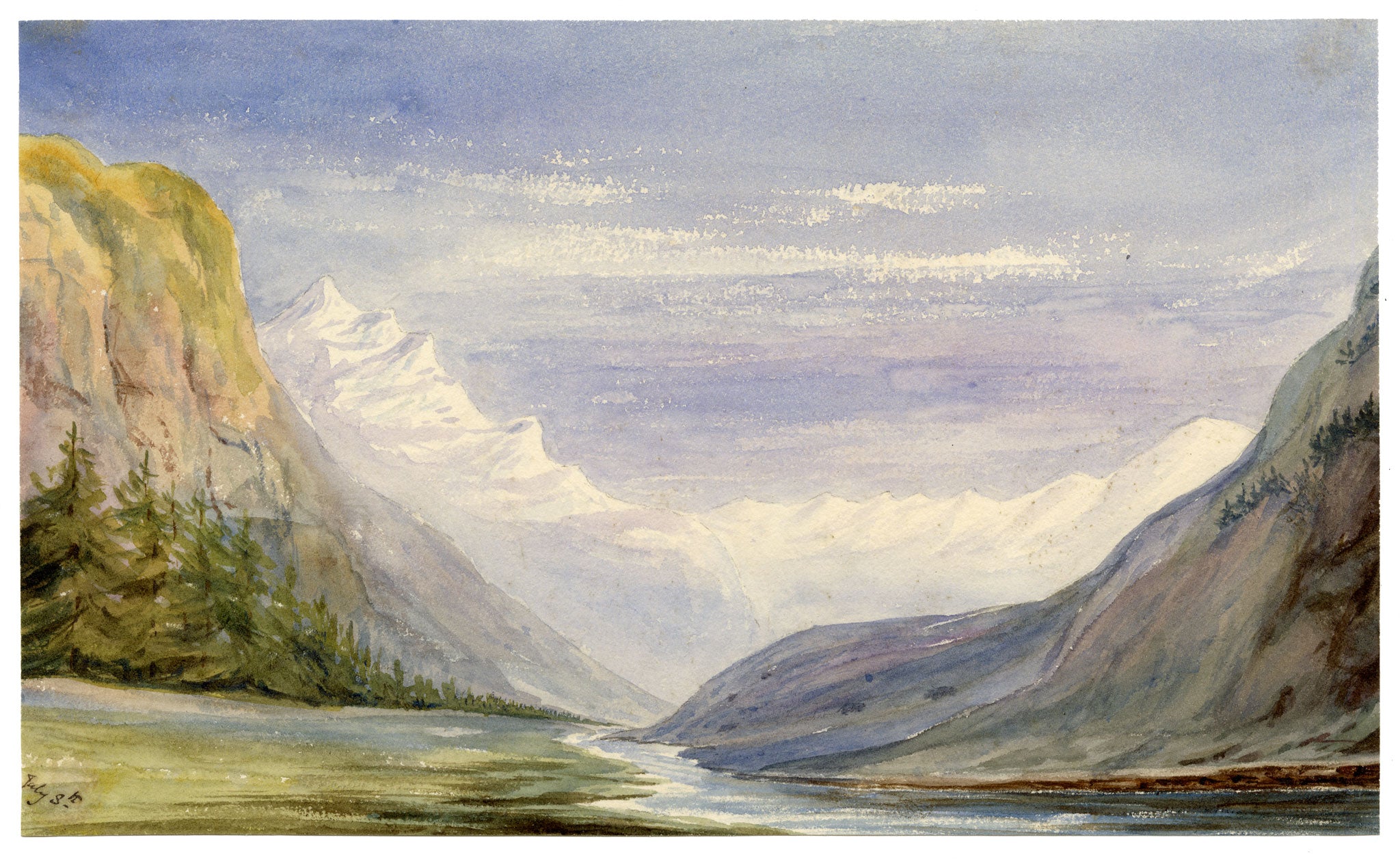 Anon., Splügen Pass, Graubünden, Switzerland – Mid-19th-century watercolour painting