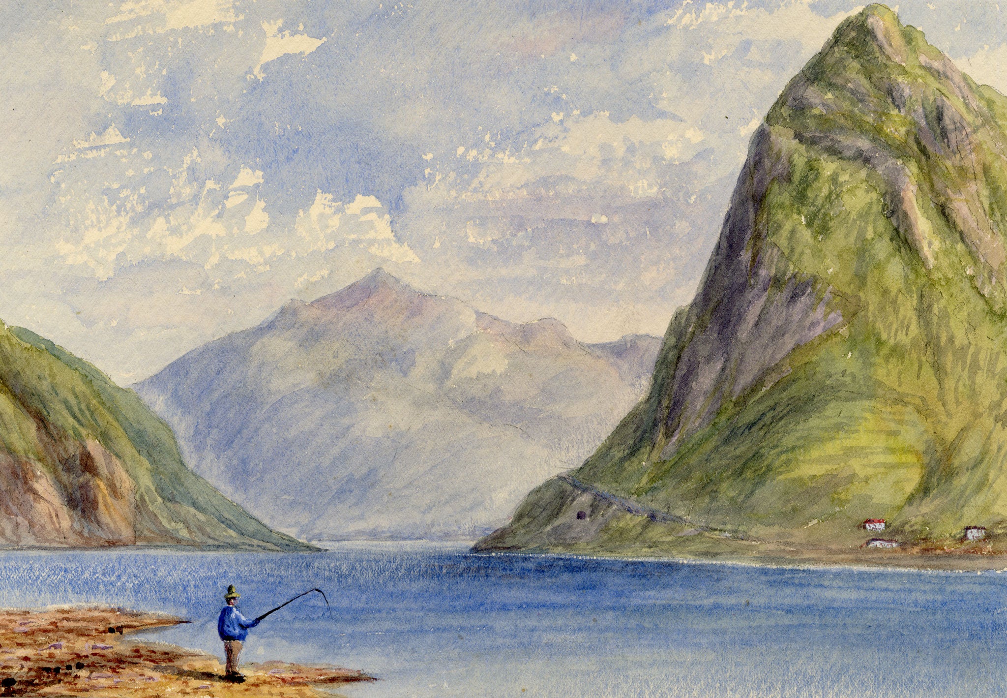 Anon., Monte San Salvatore, Lepontine Alps, Lake Lugano, Switzerland – Mid-19th-century watercolour painting