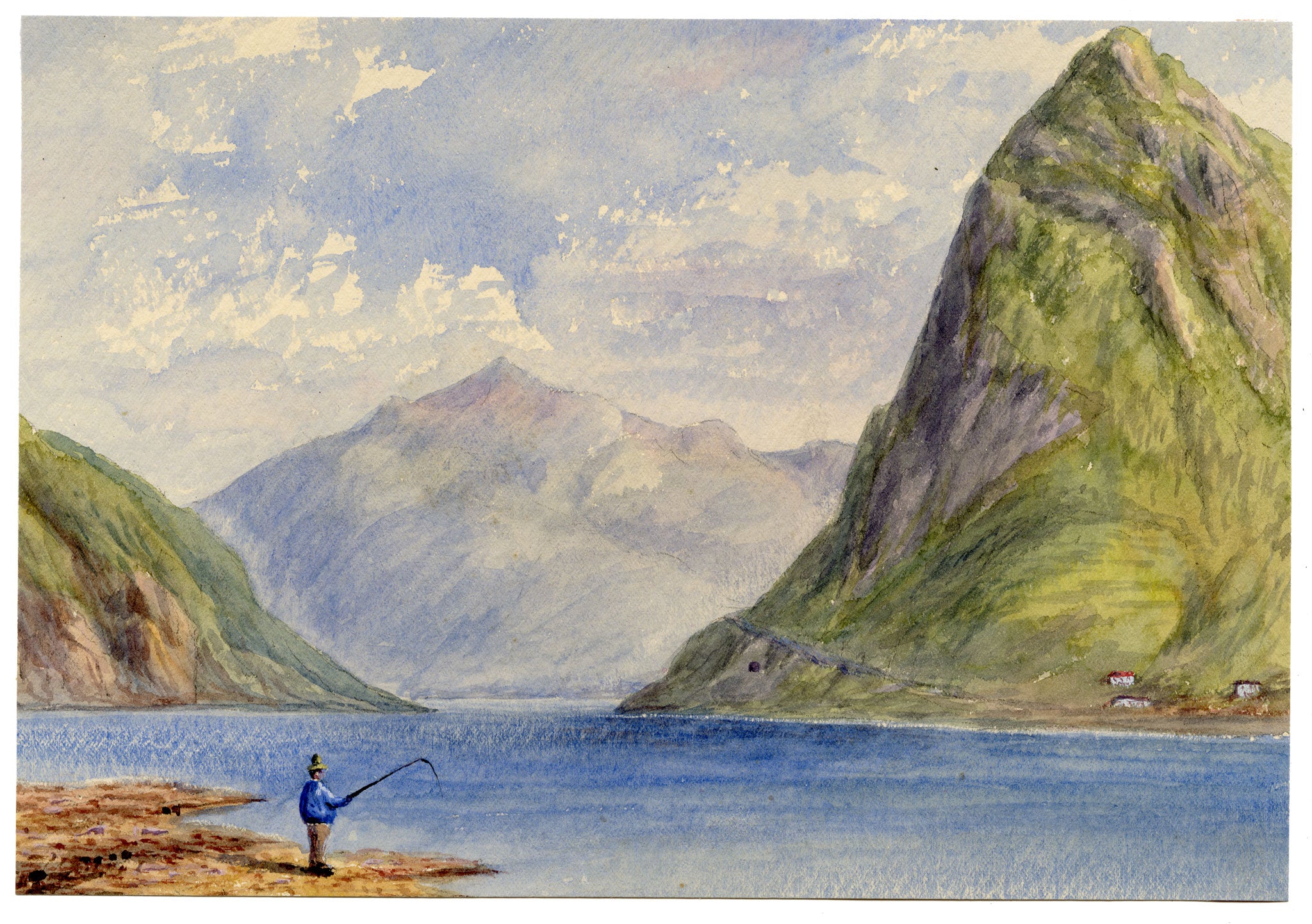 Anon., Monte San Salvatore, Lepontine Alps, Lake Lugano, Switzerland – Mid-19th-century watercolour painting