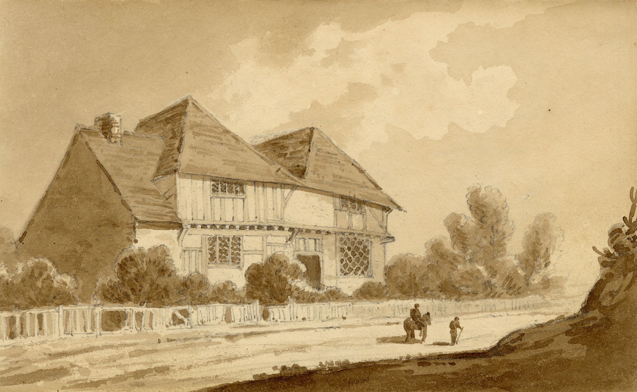 John Maule, Otway Residence Willesborough, Half-timbered House near Ashford, Kent – 1814 watercolour painting