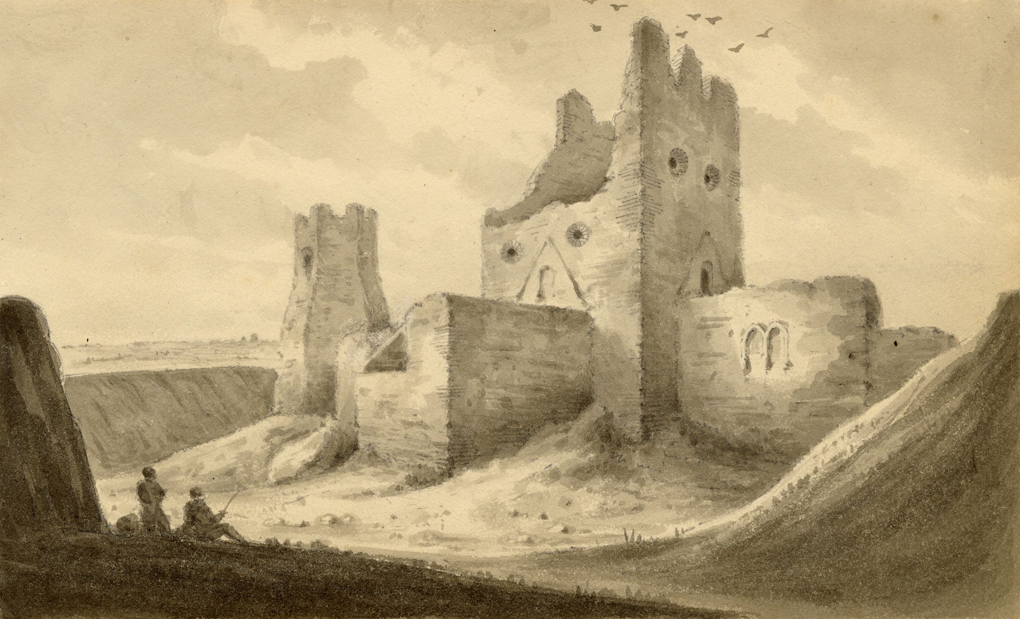 John Maule, St Mary in Castro Church & Roman Pharos at Dover Castle, Kent – 1814 watercolour painting