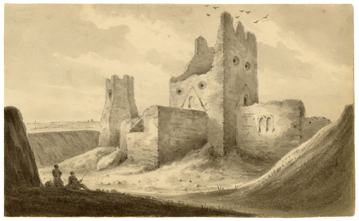 John Maule, St Mary in Castro Church & Roman Pharos at Dover Castle, Kent – 1814 watercolour painting