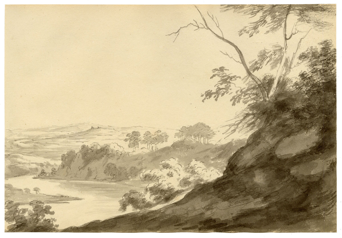 John Maule, River Ribble from Red Scar above Preston, Lancashire – 1792 watercolour painting