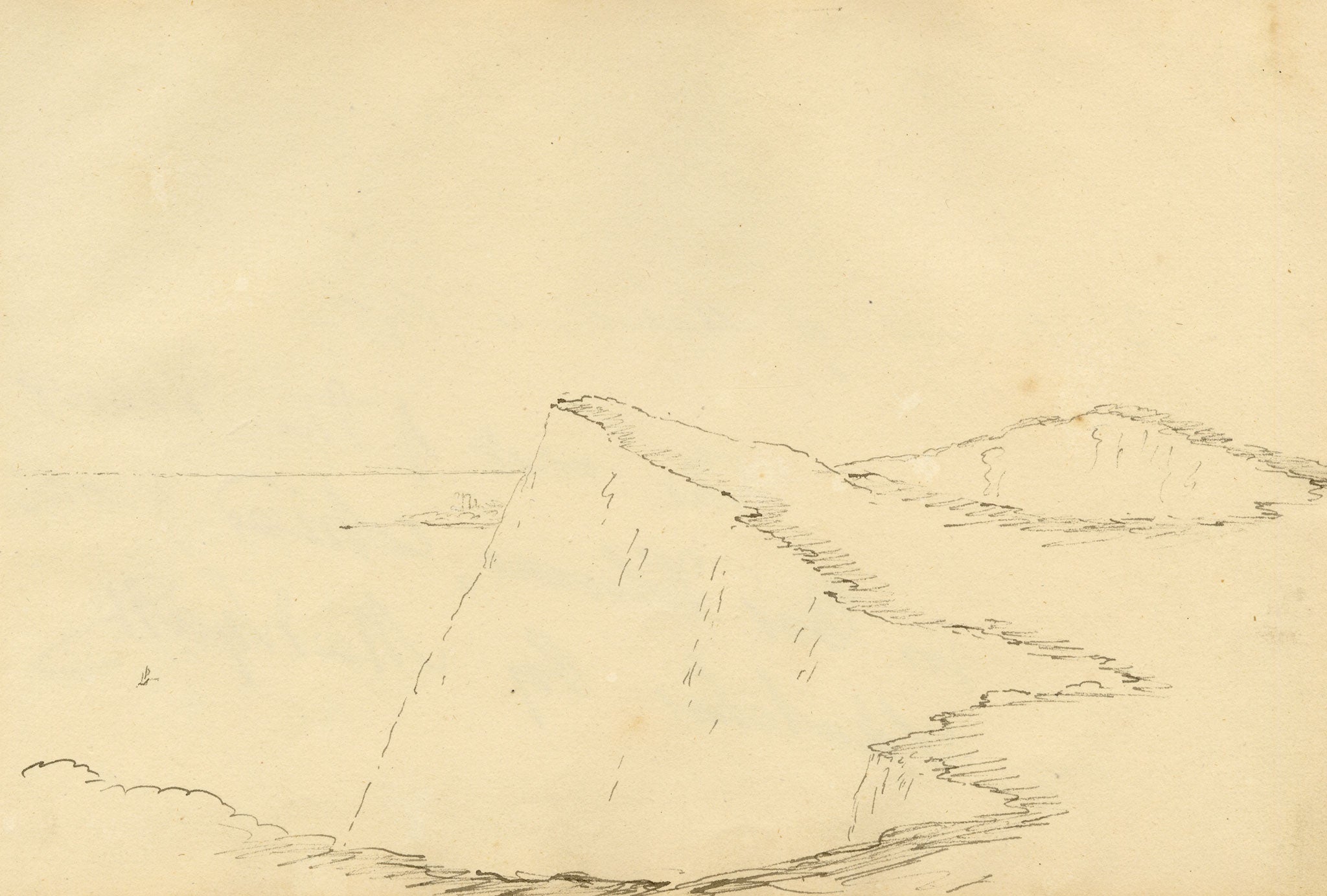 John Maule, Summit of Shakespeare Cliff, Dover, Kent – 1792 pen & ink drawing