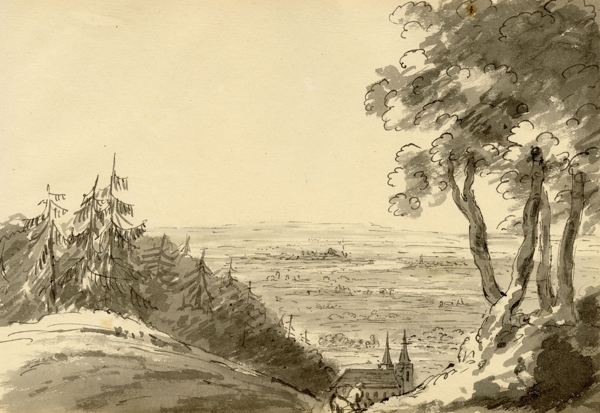 John Maule, Plain of Olmütz (Olomouc), Moravia, Austrian Empire – 1792 watercolour painting
