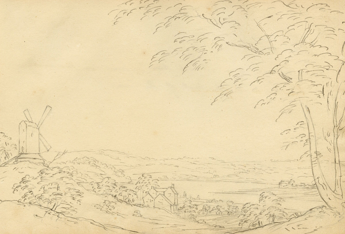 John Maule, Ipswich River to the West of the Town, Suffolk – 1793 pen & ink drawing