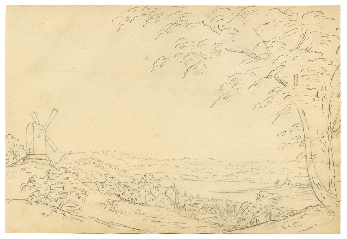 John Maule, Ipswich River to the West of the Town, Suffolk – 1793 pen & ink drawing