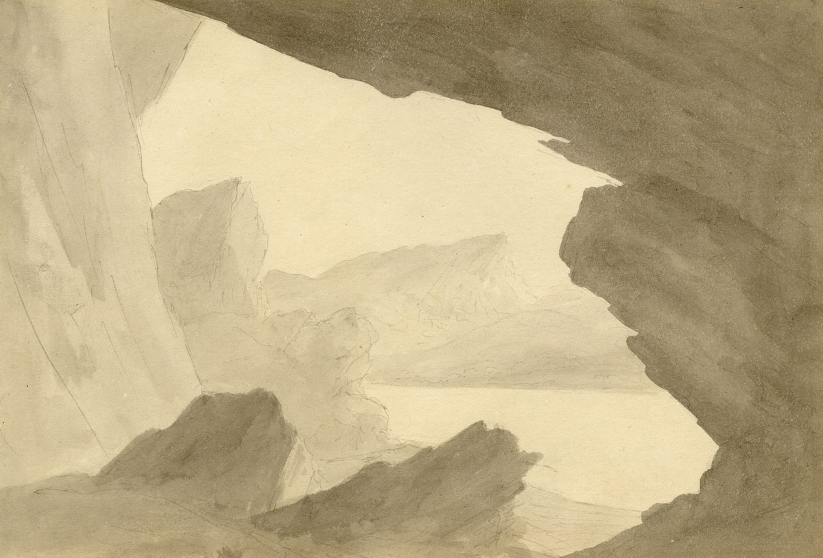 John Maule, Derwent Water from Rocks on the East Side, Lake District – 1792 watercolour painting