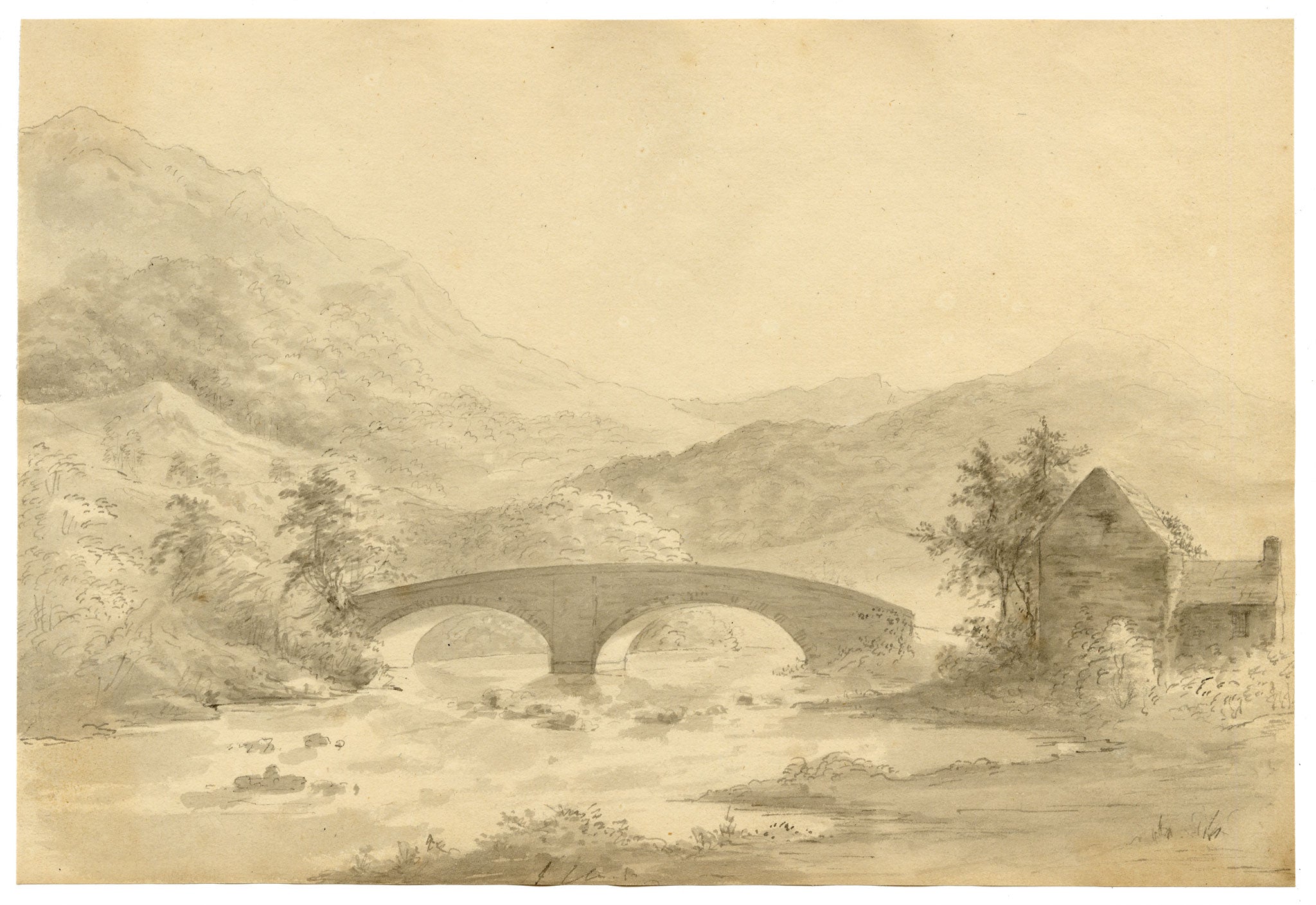 John Maule, Skelwith Bridge on the River Brathay, Lake District – 1792 watercolour painting