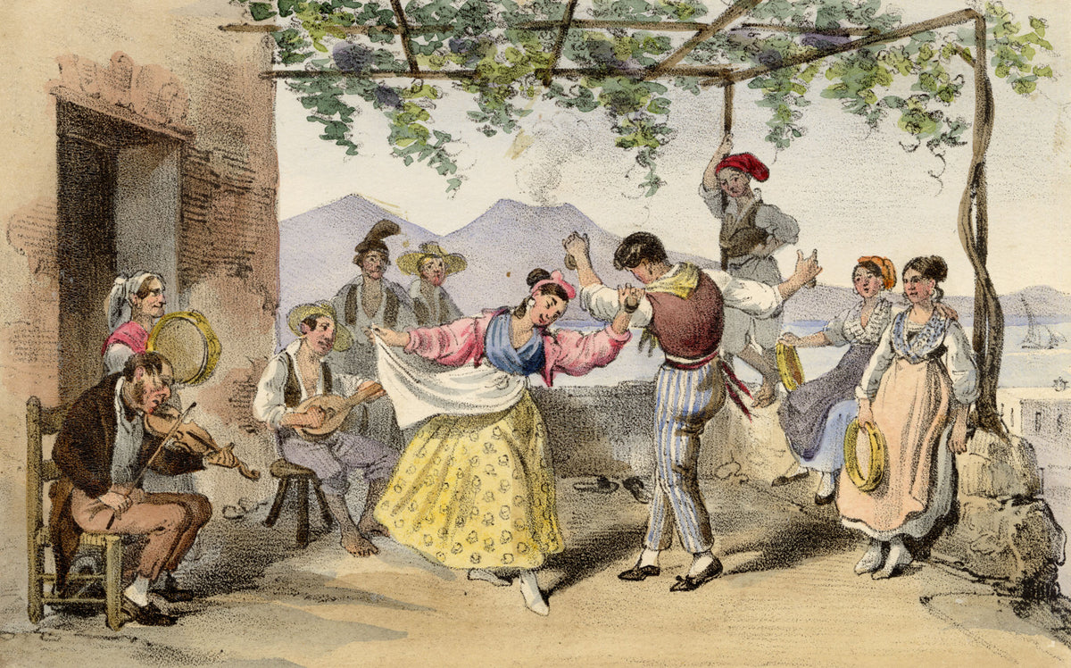 Gaetano Dura, Tarantella Neapolitan Dance, Italy – Early 19th-century lithograph print