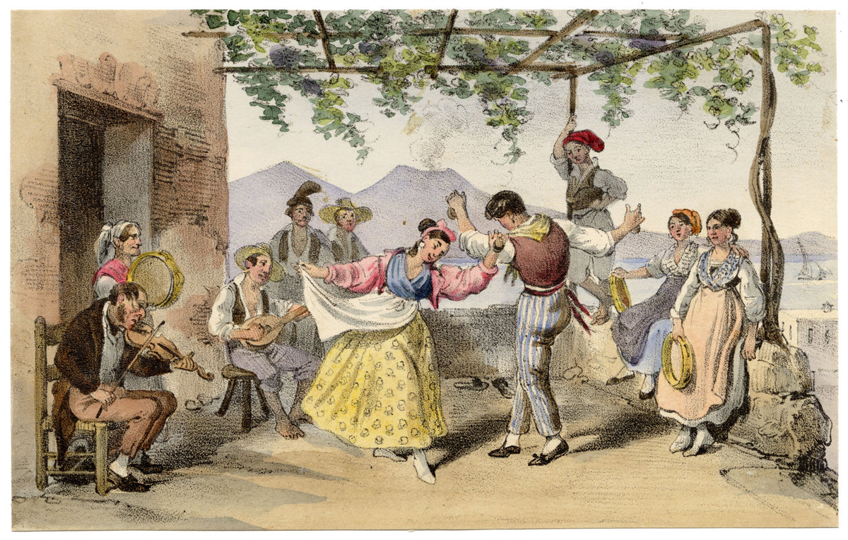 Gaetano Dura, Tarantella Neapolitan Dance, Italy – Early 19th-century lithograph print
