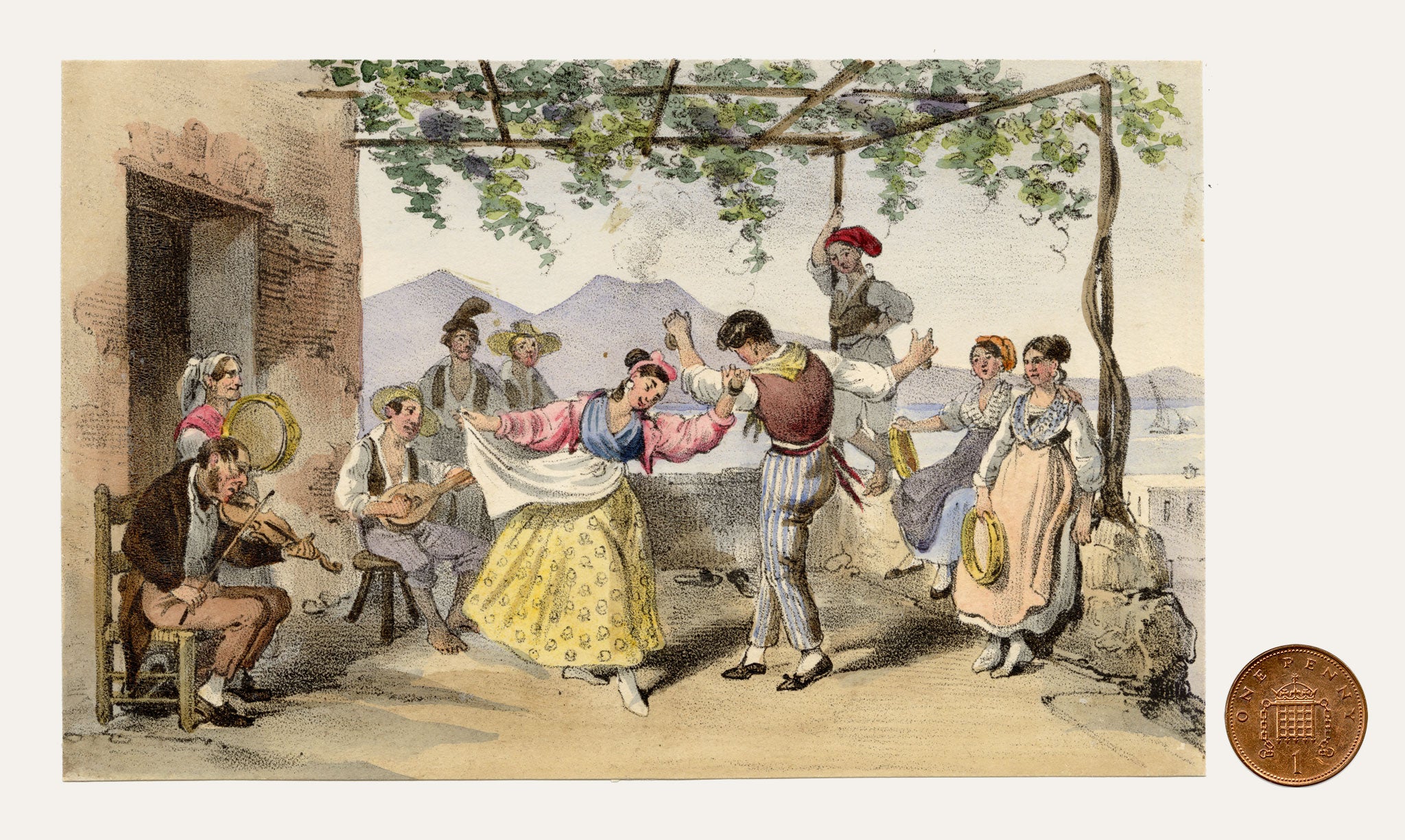 Gaetano Dura, Tarantella Neapolitan Dance, Italy – Early 19th-century lithograph print
