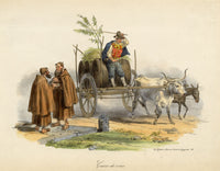 Gaetano Dura, Carro di Vino Neapolitan Wine Cart, Italy – 1850 lithograph print