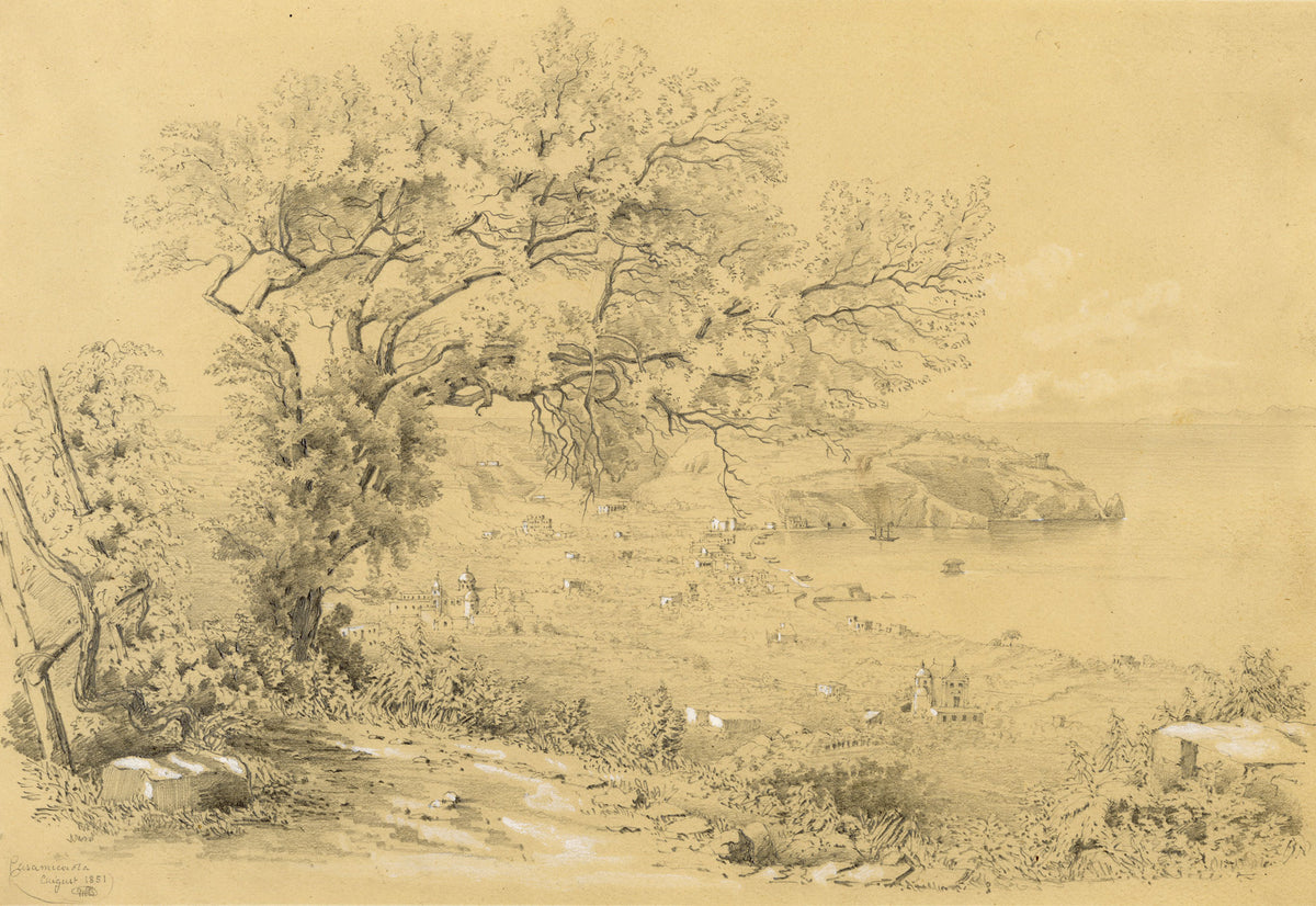 Anon., Casamicciola, Isola d'Ischia, Gulf of Naples, Italy – 1851 graphite drawing