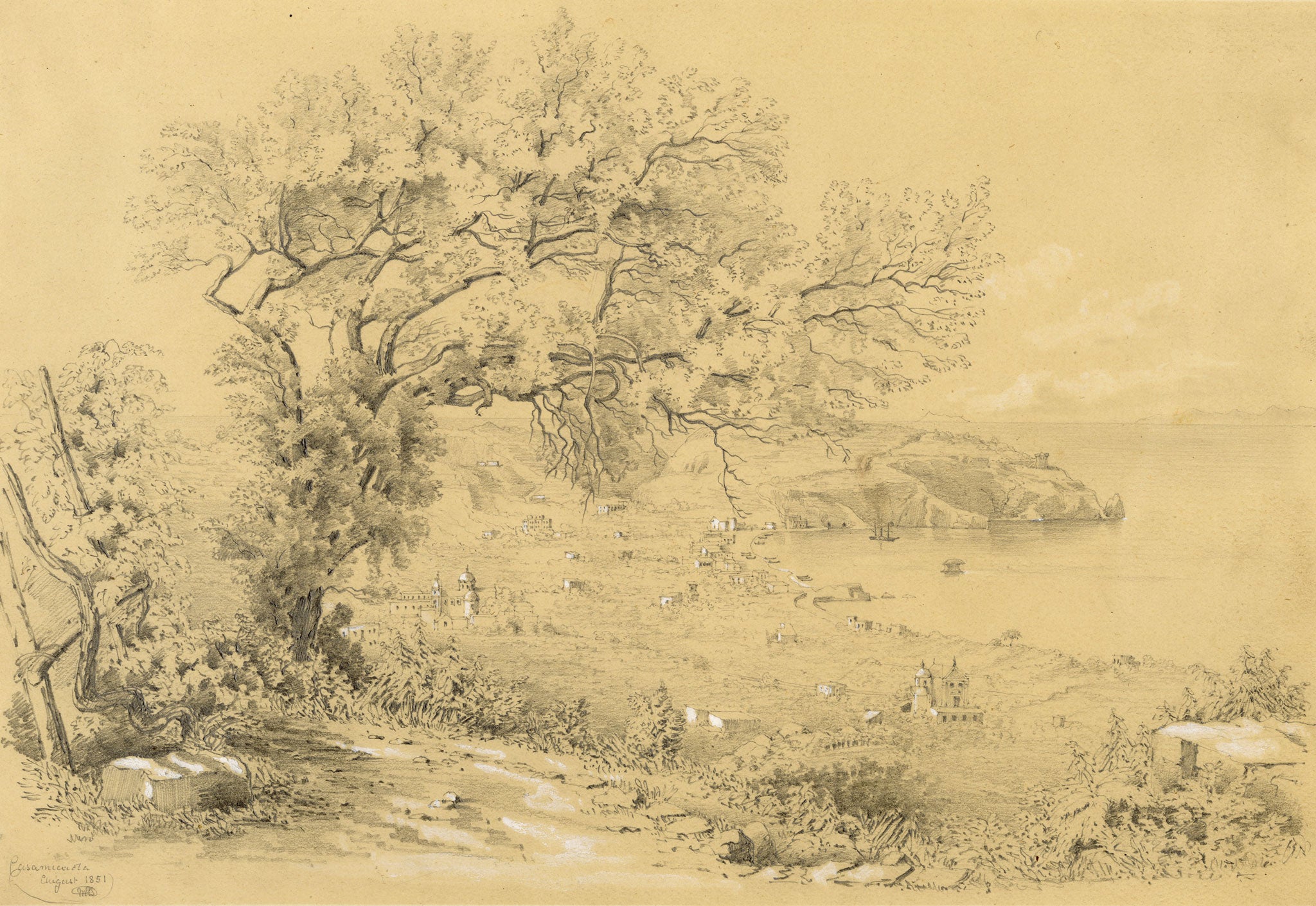 Anon., Casamicciola, Isola d'Ischia, Gulf of Naples, Italy – 1851 graphite drawing