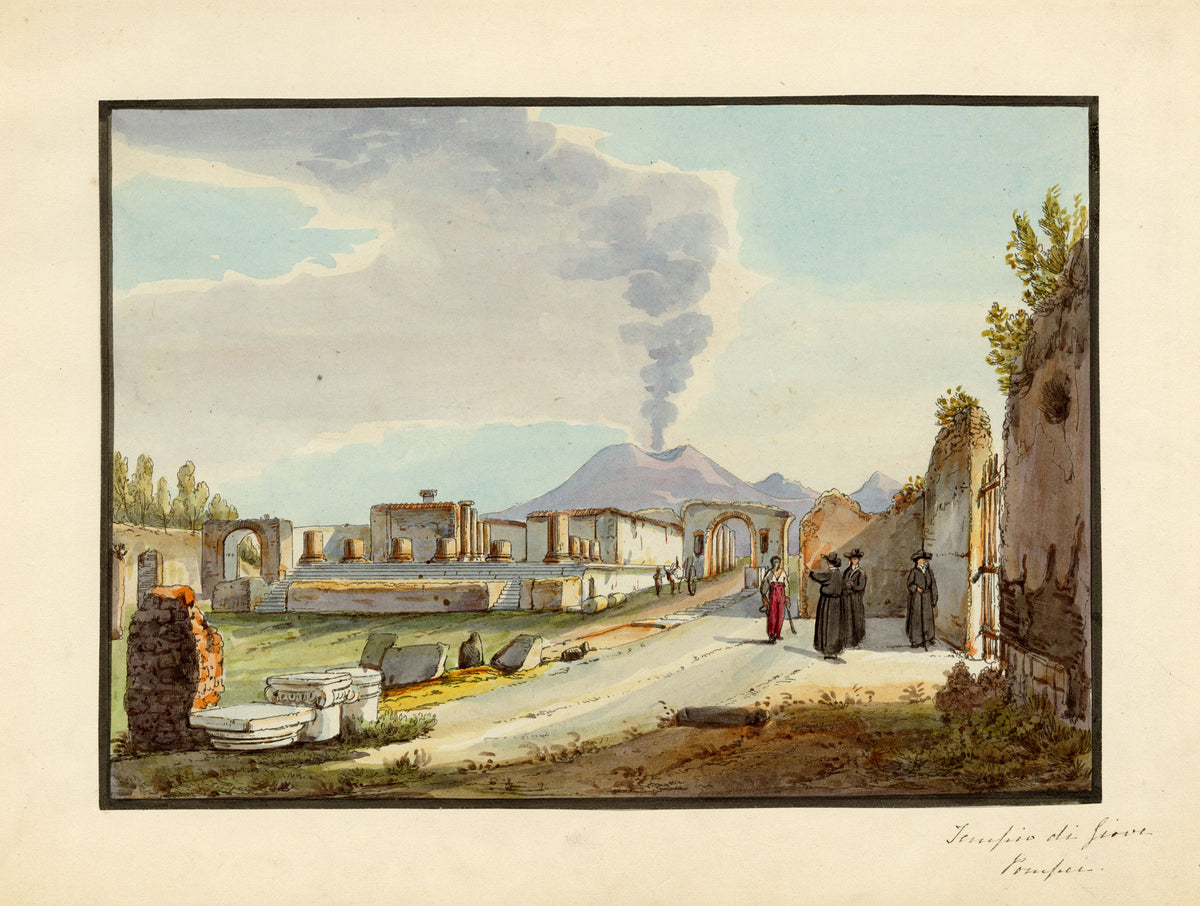 Neapolitan School, Tempio di Giove, Pompeii, Italy – Early 19th-century etching print