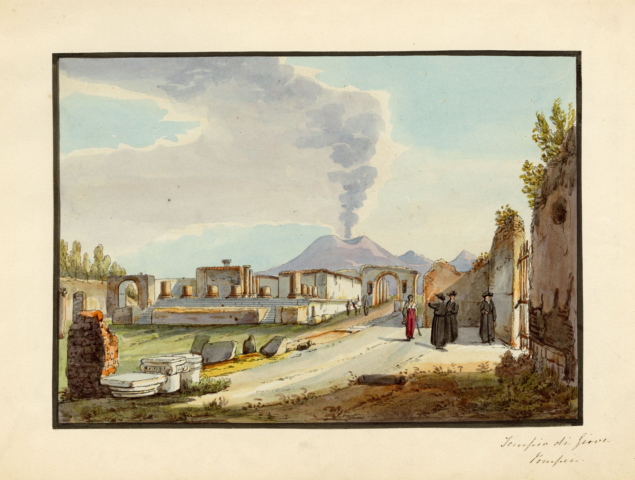 Neapolitan School, Tempio di Giove, Pompeii, Italy – Early 19th-century etching print