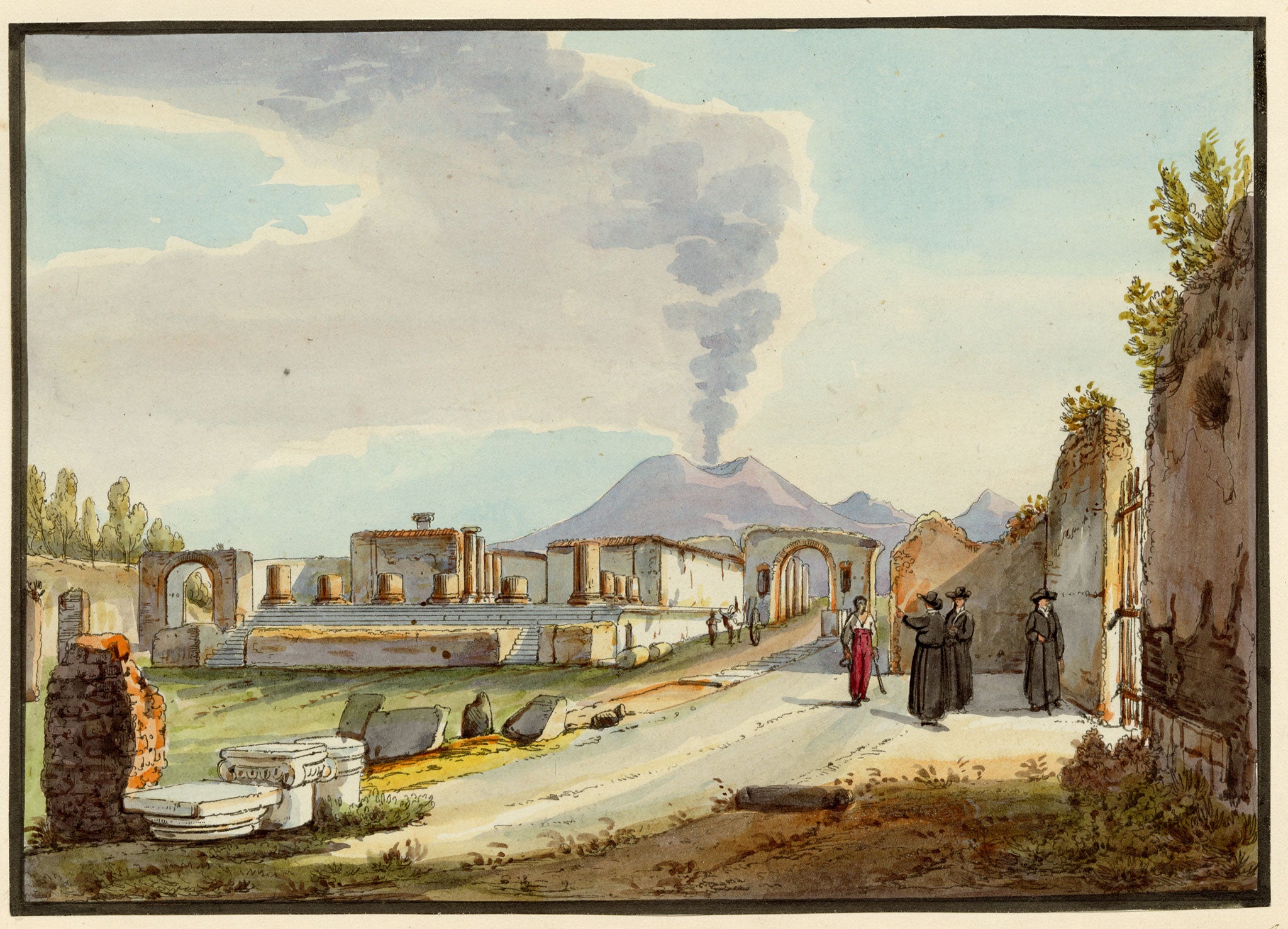 Neapolitan School, Tempio di Giove, Pompeii, Italy – Early 19th-century etching print