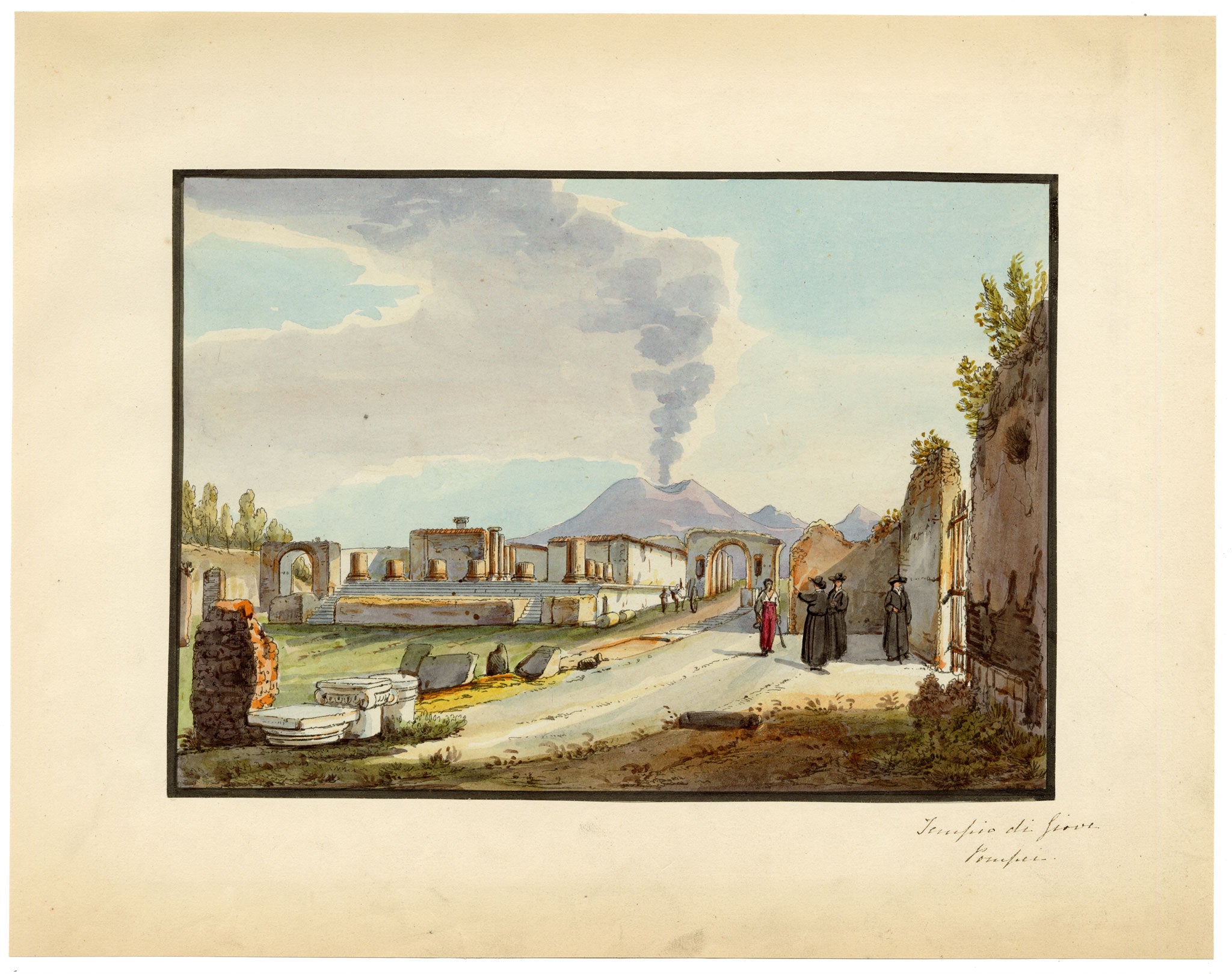 Neapolitan School, Tempio di Giove, Pompeii, Italy – Early 19th-century etching print