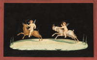Neapolitan School, Pompeii Fresco: Putti Riding Goats – Early 19th-century gouache painting
