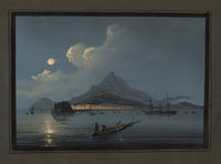 Neapolitan School, Isola d'Ischia by Moonlight, Bay of Naples, Italy – Early 19th-century gouache painting