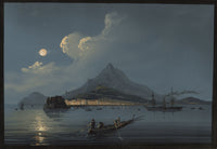 Neapolitan School, Isola d'Ischia by Moonlight, Bay of Naples, Italy – Early 19th-century gouache painting