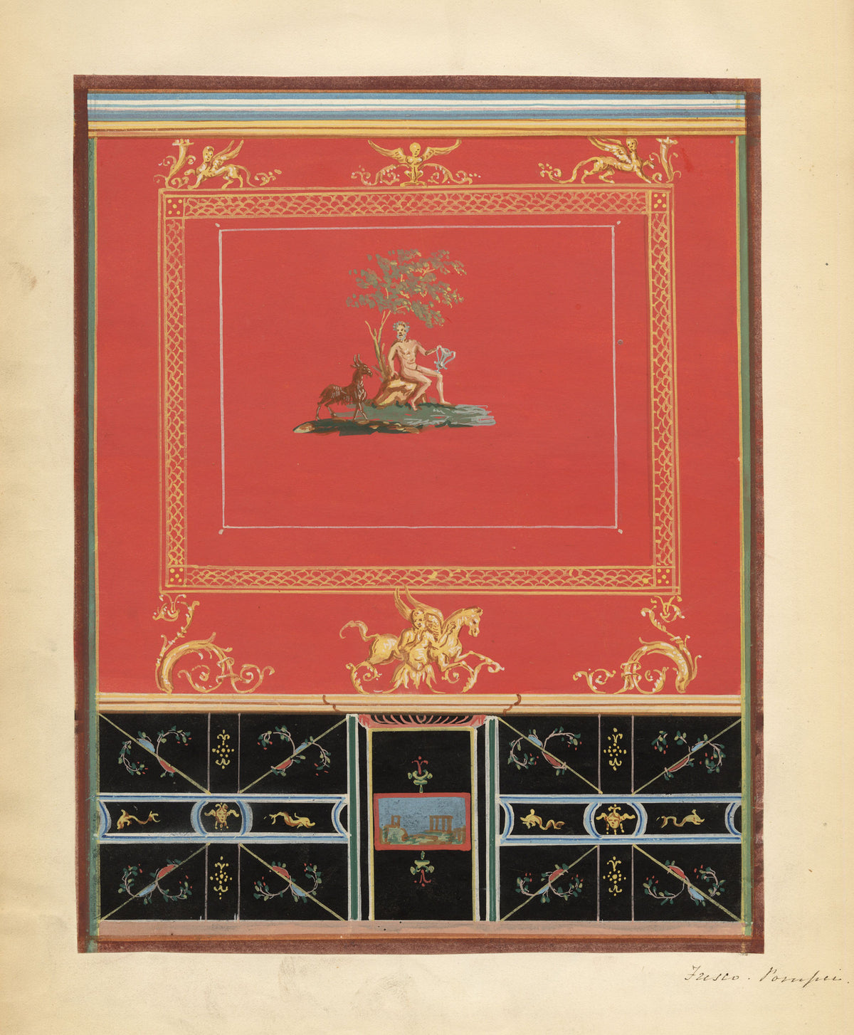 Neapolitan School, Pompeii Fresco: Casa dei Vettii – Early 19th-century gouache painting