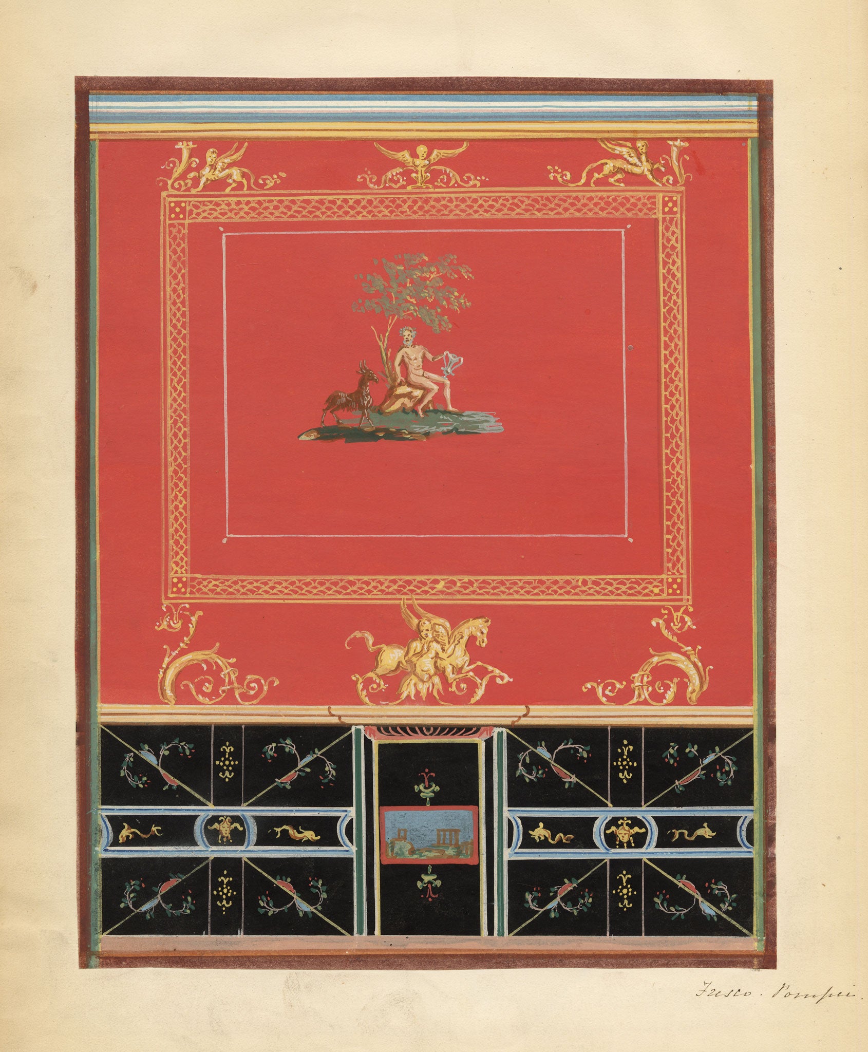 Neapolitan School, Pompeii Fresco: Casa dei Vettii – Early 19th-century gouache painting
