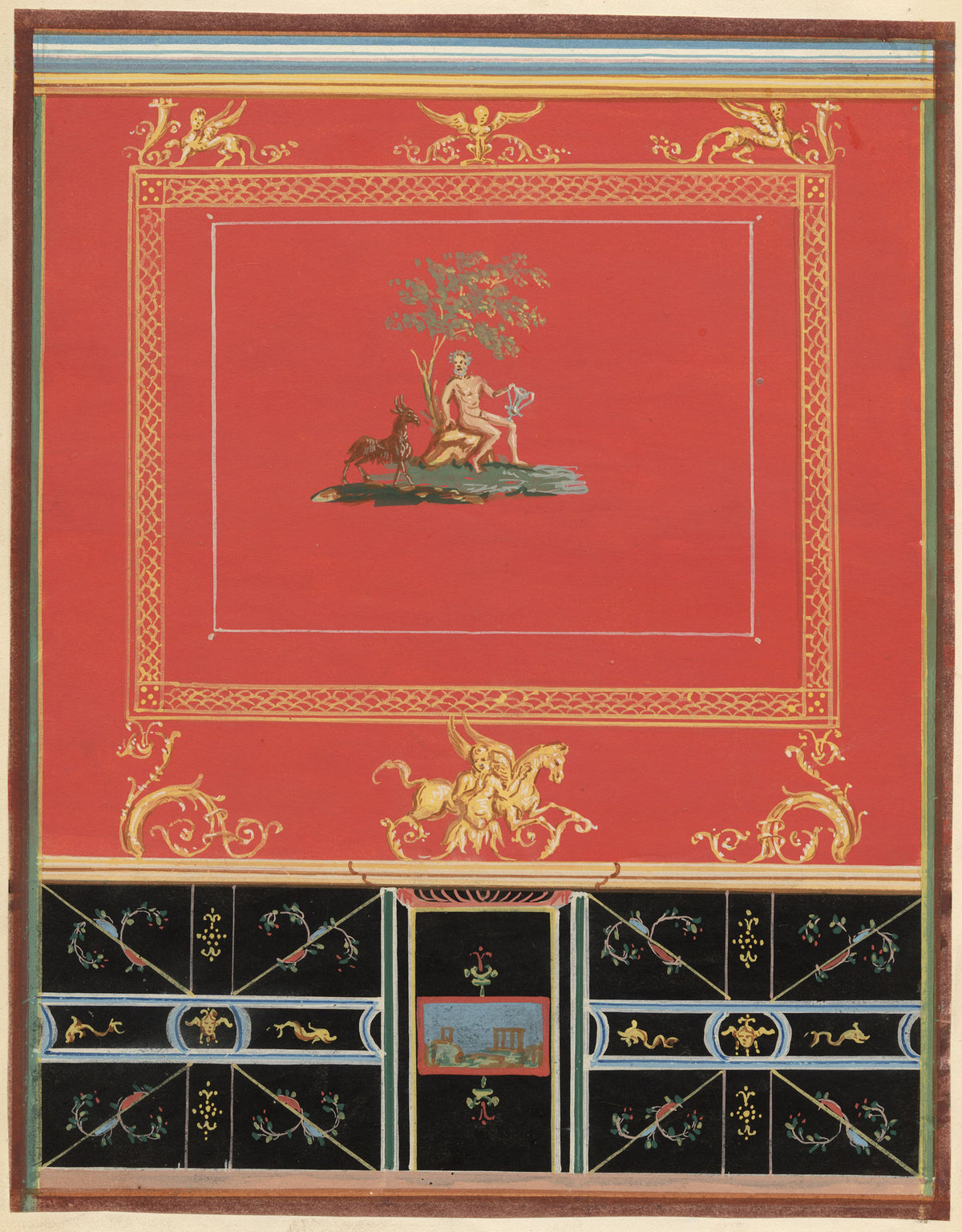 Neapolitan School, Pompeii Fresco: Casa dei Vettii – Early 19th-century gouache painting