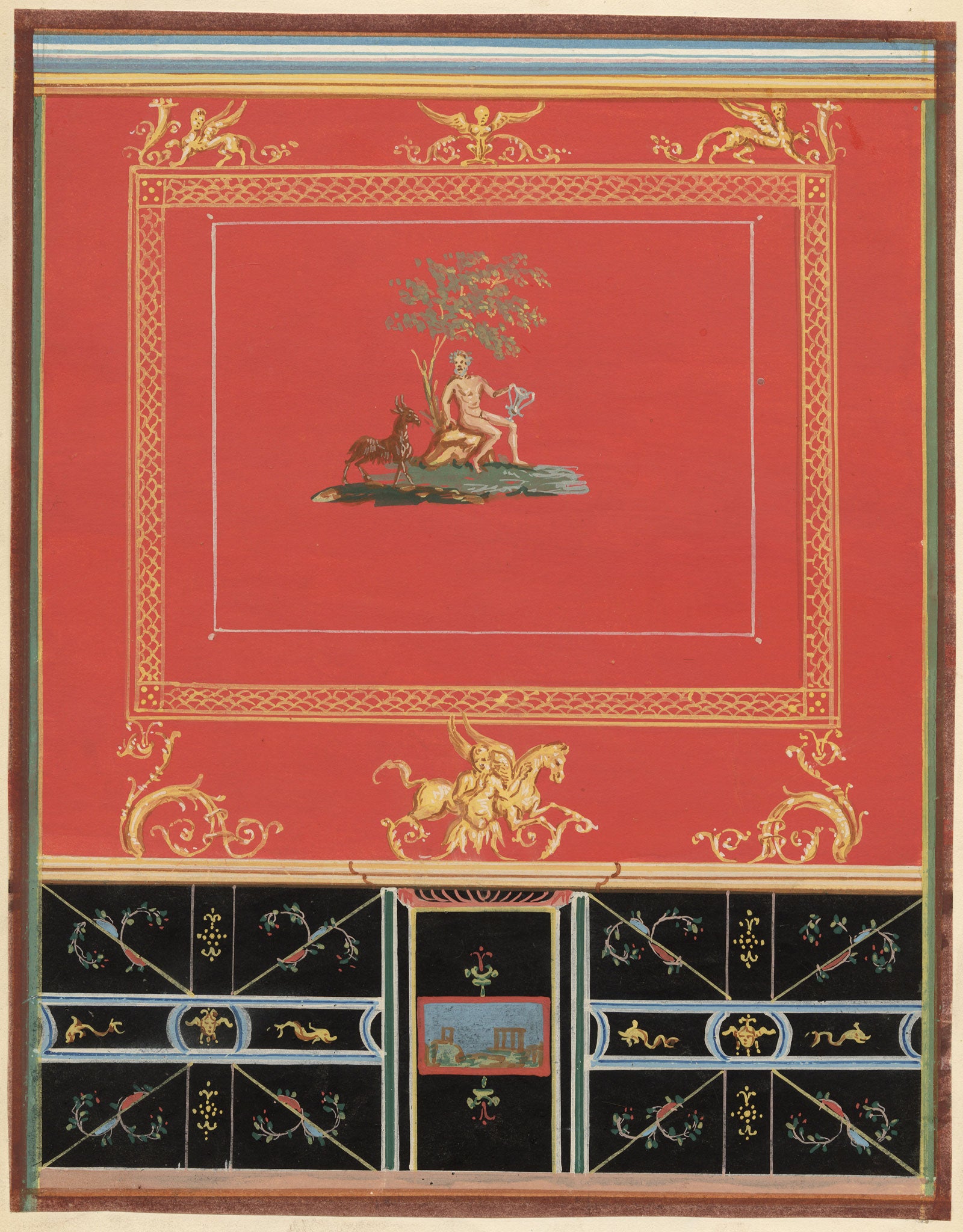 Neapolitan School, Pompeii Fresco: Casa dei Vettii – Early 19th-century gouache painting
