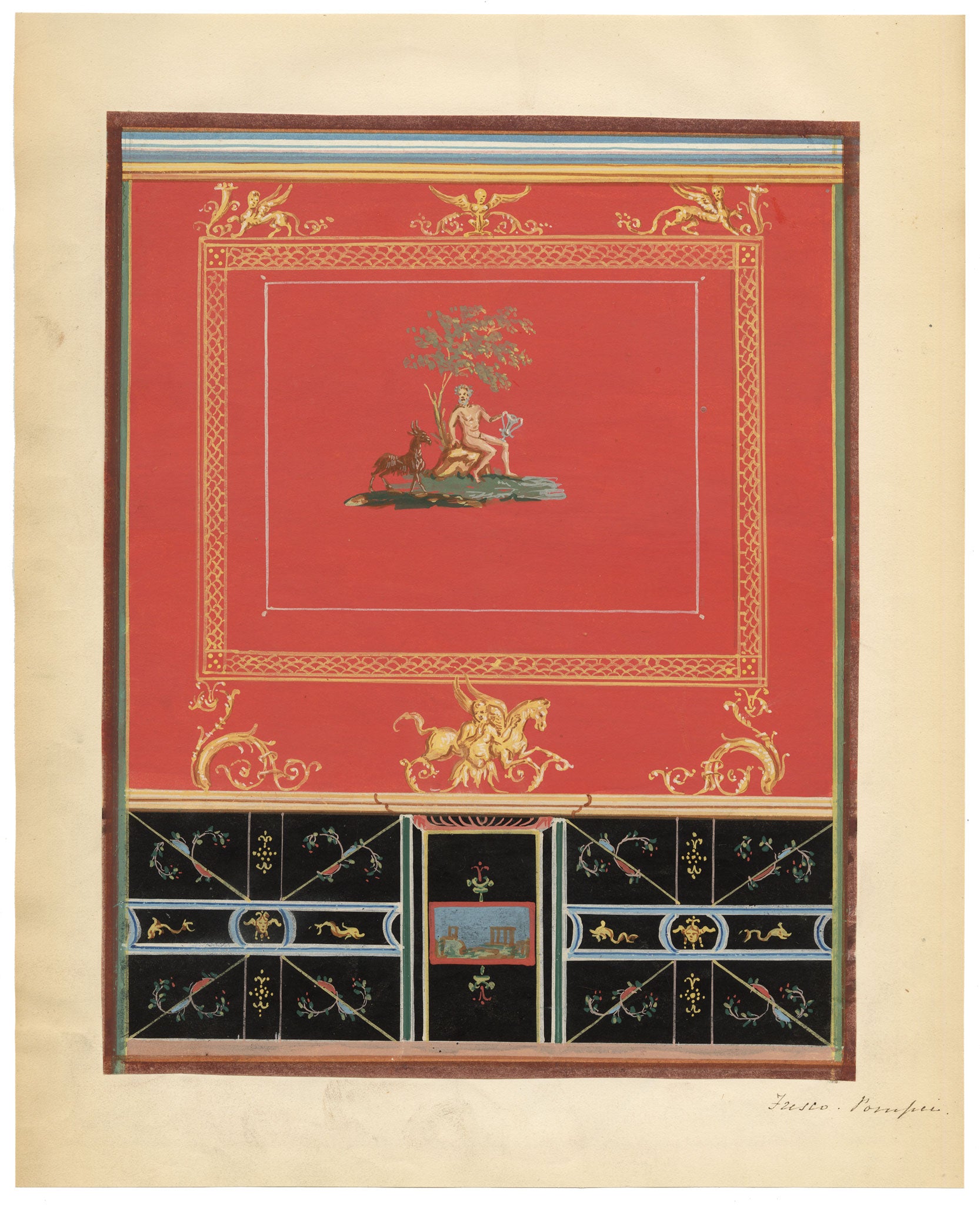 Neapolitan School, Pompeii Fresco: Casa dei Vettii – Early 19th-century gouache painting