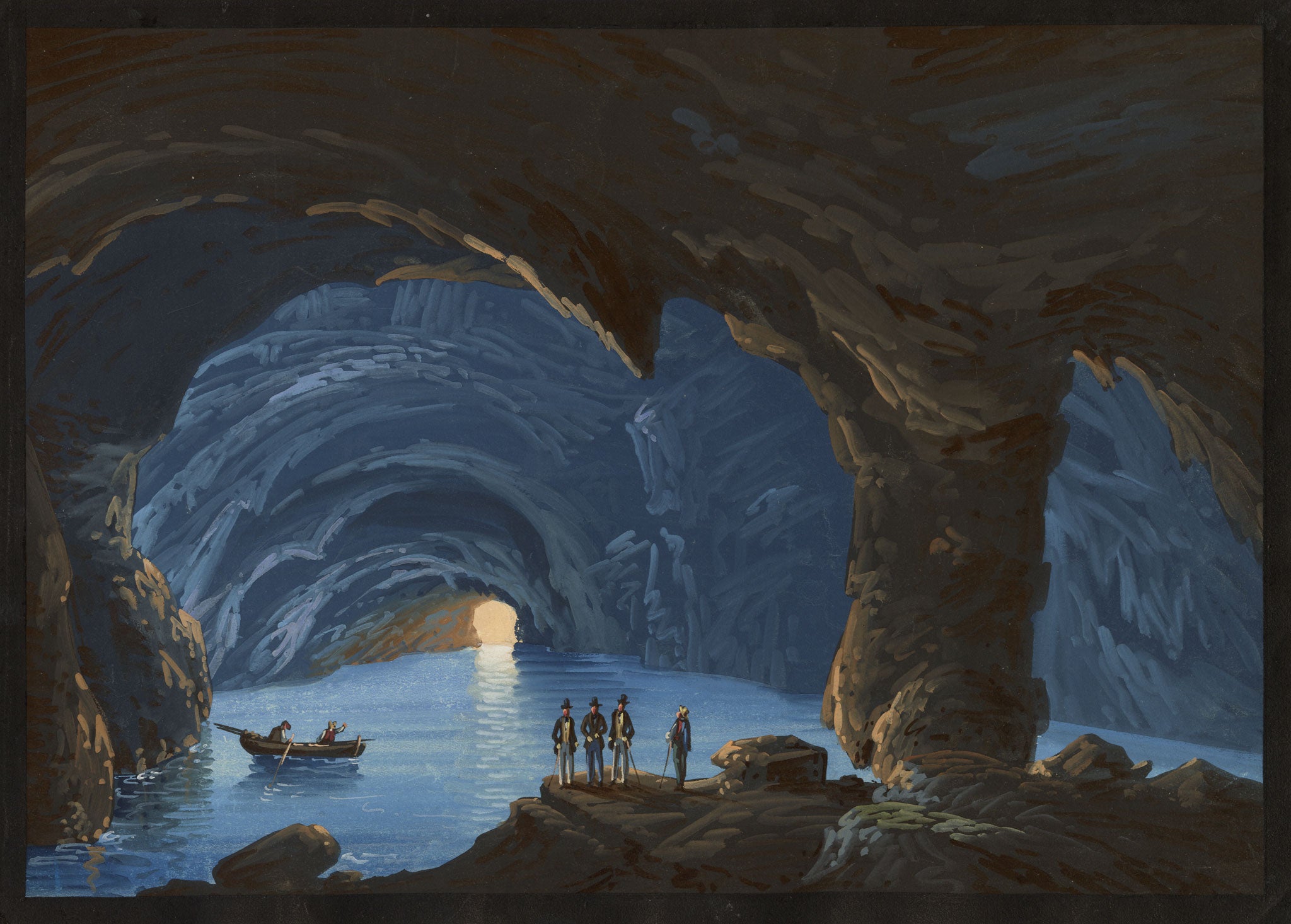 Neapolitan School, Grotta Azzurra (Blue Grotto), Capri, Italy – Early 19th-century gouache painting