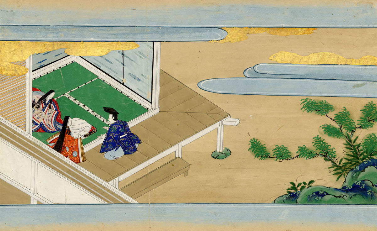 Tosa School, Japanese Scene from a Courtly Tale, Possibly Tale of Genji – 17th-century painting in colour, gofun & gold