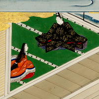 Tosa School, Japanese Scene from a Courtly Tale, Possibly Tale of Genji – 17th-century painting in colour, gofun & gold
