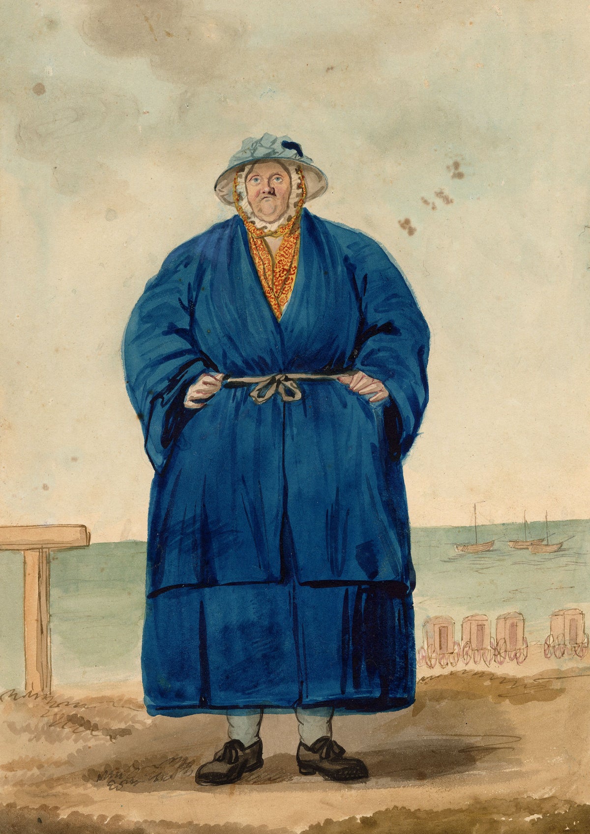 Martha Gunn, The Celebrated Bather, Brighton – 18th-century watercolour painting