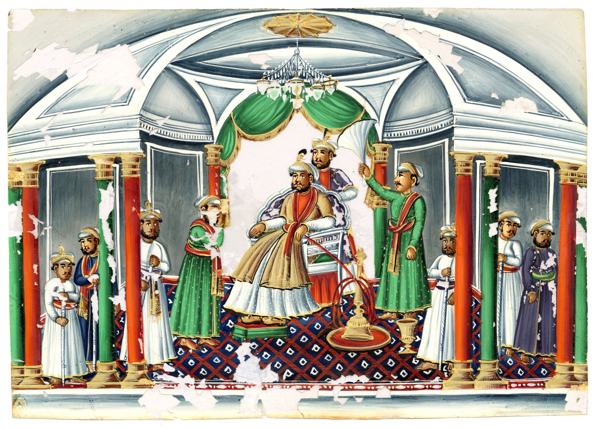Indian Company School Mid-19th-century Gouache Mica Painting c.1850 – Rajah in Durbar